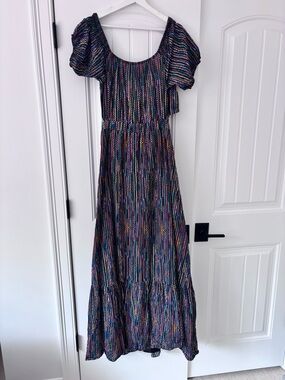 Ramy Brook Black Multicolor Stripe Puff-Sleeve Maxi Dress